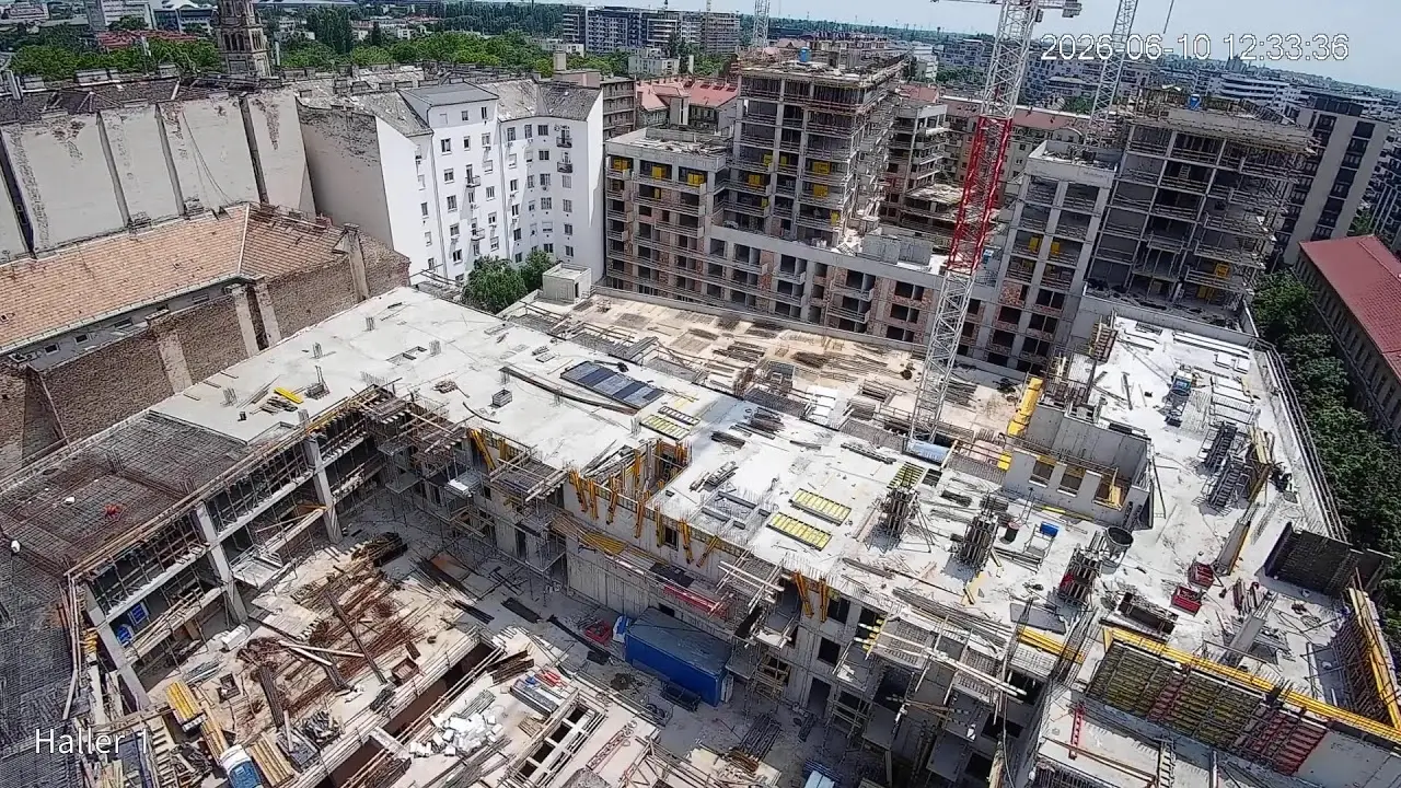 Kamerakép a Haller Corner építkezéséről — Madártávlat — teljes munkaterület